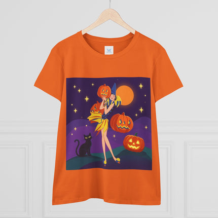 🎃🕯️ Moonlit Pumpkin Masquerade Cotton Tee – Whimsical Halloween Charm
