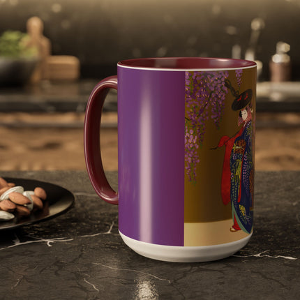 Wisteria Elegance Colorful Mug (11oz, 15oz) – Floral Beauty, Kimono Art & Timeless Grace