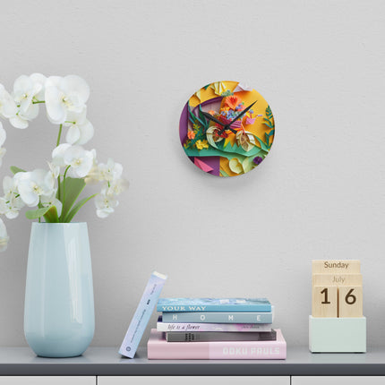Origami Bicycle Acrylic Wall Clock, Round and Square