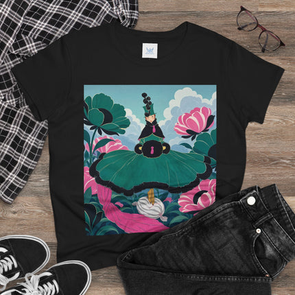 💚🌸 The Emerald Blossom Enchantress Cotton Tee – Art Deco Floral Fantasy