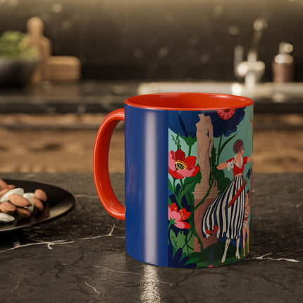 The Lady Of The Scarlet Bow Colorful Mugs – Art Deco Botanical Archer Elegance