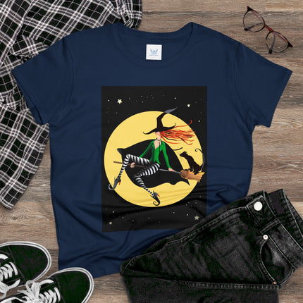 A Witch’s Moonlit Flight Women's Midweight Cotton Tee