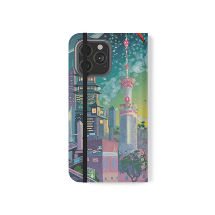 🦜⚡ Tech Plumes Flip Case – Neon Feathers & Futuristic Brilliance
