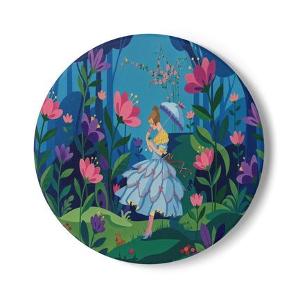 🌸☂️ A Stroll Through The Enchanted Forest Ceramic Coaster – Art Deco Floral Fantasy