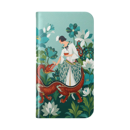 🐉🌿 The Dragon Keeper Flip Case – Art Deco Floral Fantasy