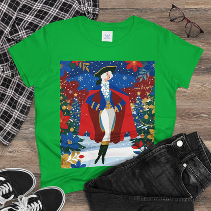🎄🎭 The Christmas Masquerade Lady Cotton Tee – Art Deco Holiday Glamour
