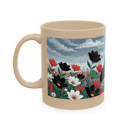 🌺☔ The Lady In The Stormy Flower Garden Ceramic Mug – Art Deco Fashion Elegance