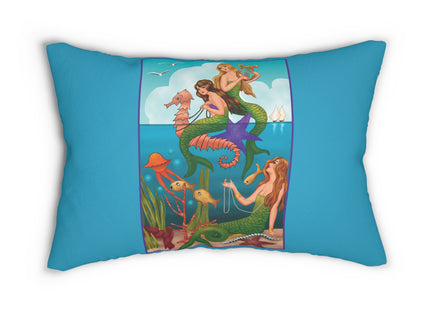 Three Mermaids with Strings of Pearls by Carlo Chiostri Spun Polyester Lumbar Pillow