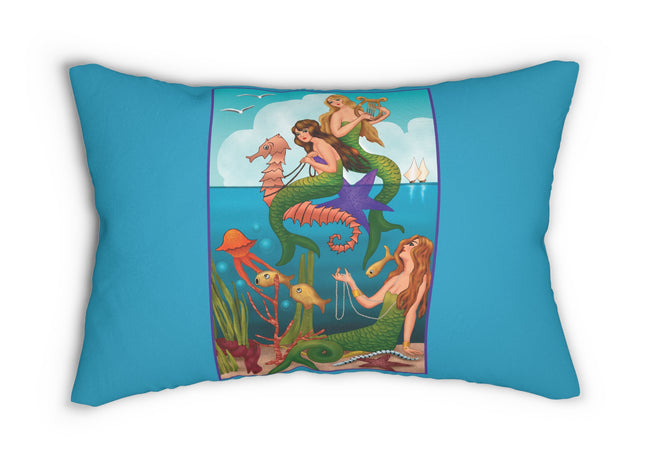 Three Mermaids with Strings of Pearls by Carlo Chiostri Spun Polyester Lumbar Pillow