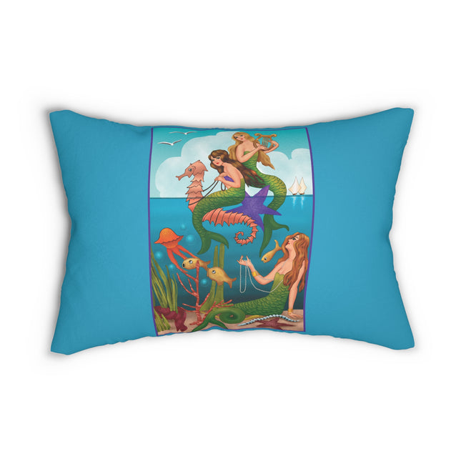Three Mermaids with Strings of Pearls by Carlo Chiostri Spun Polyester Lumbar Pillow