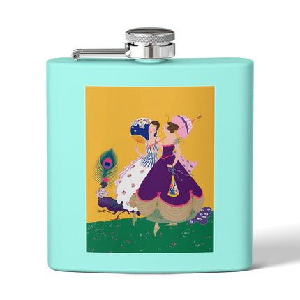 Peacock Ladies in the Garden Flask – Playful Elegance & Art Deco Charm