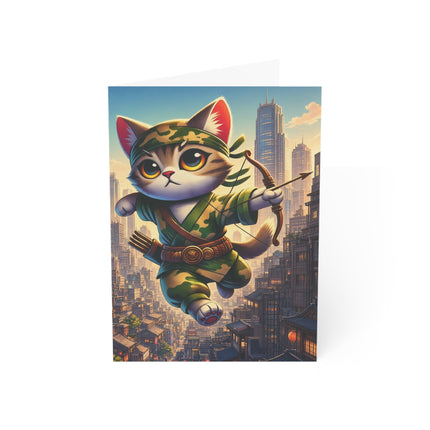 🐱🏹 The Little City Archer Greeting Card – Whimsical Animal Adventure