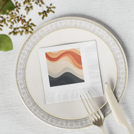 Wave Pattern in Hues of Beige, Orange, Grey, and Black White Coined Napkins