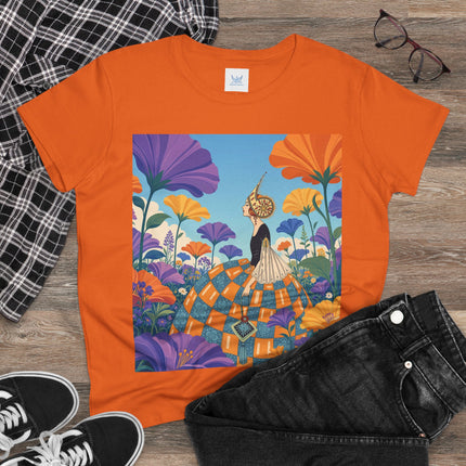 🌺🧡 The Lady Of The Golden Garden Cotton Tee – Art Deco Fashion Fantasy