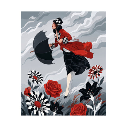 ☂️🌹 The Lady Of The Wild Wind Matte Vertical Poster – Art Deco Stormy Elegance