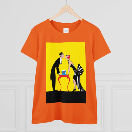 Moment of Elegance: A Passionate Embrace Amidst Golden Splendor Women's Midweight Cotton Tee