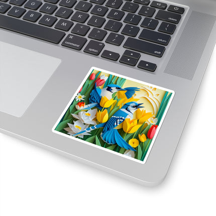 Blue Jays in a Spring Garden Kiss-Cut Stickers (4 Sizes)
