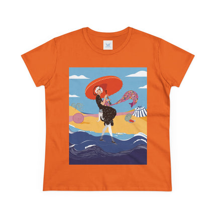Beachside Promenade Women's Midweight Cotton Tee – Summer Glamour & Coastal Joy