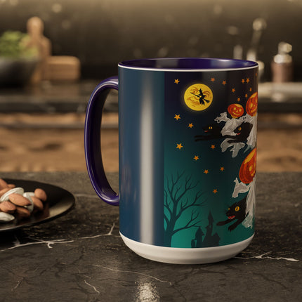 🐈‍⬛🎃 The Flying Black Cats Of Halloween Colorful Mug – Whimsical Storybook Charm