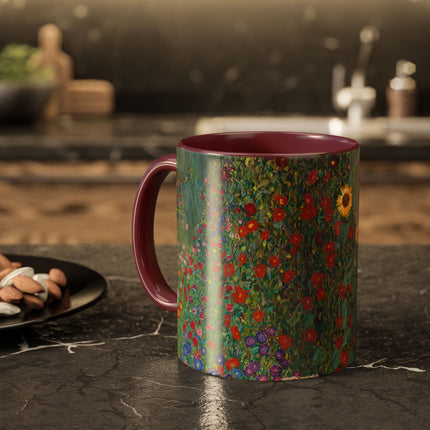 Farm Garden with Sunflowers by Gustav Klimt Colorful Mugs (11oz, 15oz)