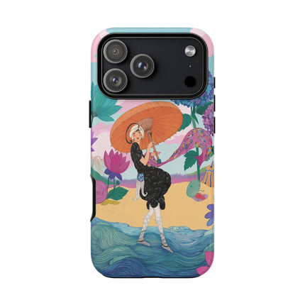 🌊☂️ The Lady Of The Flowered Seashore Phone Case – Art Deco Seaside Fashion