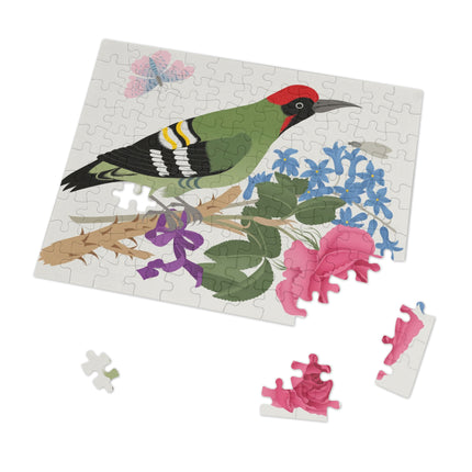 Woodpecker & Rose Jigsaw Puzzle with Tin