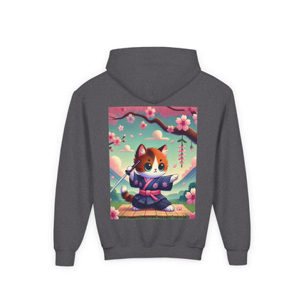 Samurai Kitten Youth Hooded Sweatshirt – Strength, Balance & Playful Courage