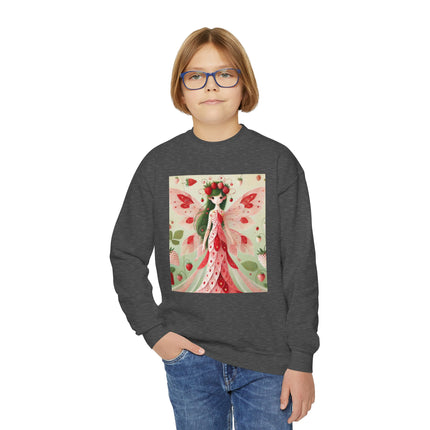 Strawberry Fairy Delight Youth Crewneck Sweatshirt – Sweet Magic, Nature & Whimsical Joy