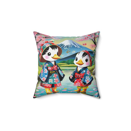 Rainy Day Ducks Spun Polyester Square Pillow