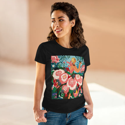 🌸🐦 The Girl Of The Little Birds Cotton Tee – Art Deco Floral Whimsy