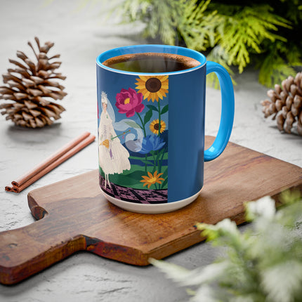 The Lady Of The Golden Parasol Colorful Mugs – Art Deco Botanical Elegance