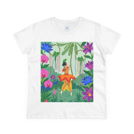 🌺🦜 The Tropical Garden Serenade Cotton Tee – Colorful Art Deco Fantasy