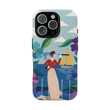 🌊🔭 The Lady Of The Seaside Lookout Phone Case – Art Deco Nautical Adventure