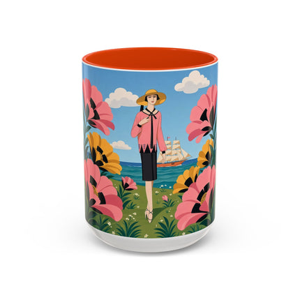 🌸⛵ The Seaside Blossom Promenade Colorful Mug – Art Deco Coastal Elegance
