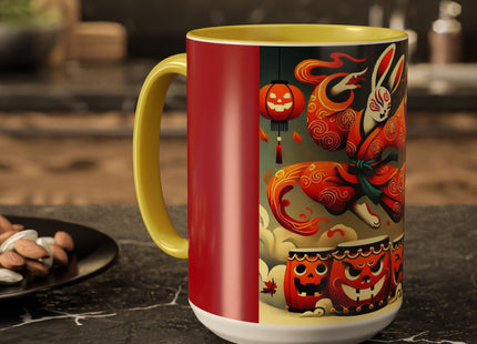 Jack-O’-Lantern Drums & The Kabuki Rabbit Colorful Mugs (11oz, 15oz)