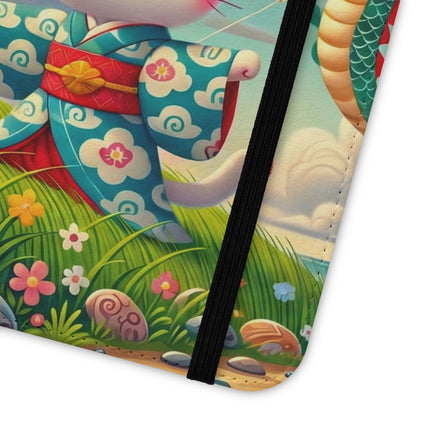 🪁🐉 Geisha Kitten and the Dragon Kite Flip Case – Joyful Flight & Dragon Spirit