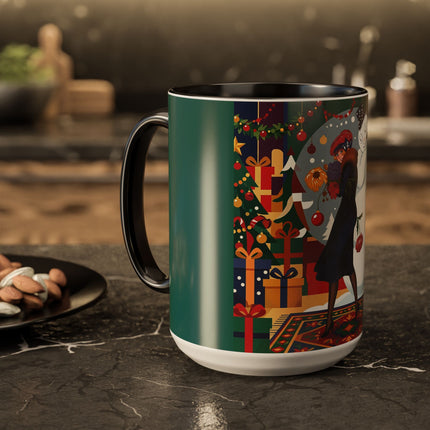 ☃️🎄 The Snowman's Christmas Companion Colorful Mug – Art Deco Holiday Fantasy