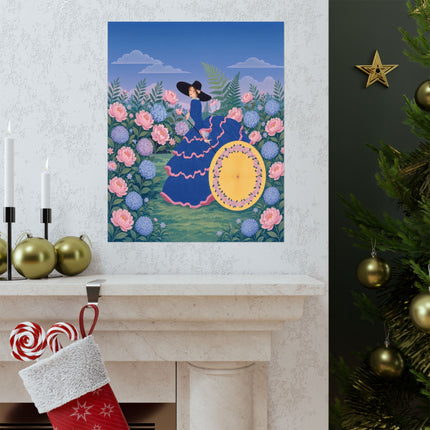 🌸☂️ The Lady Of The Flower Garden Parasol Matte Vertical Poster – Art Deco Botanical Elegance