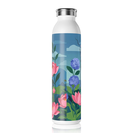 🌸🌂 The Enchanted Blossom Garden Dance Slim Water Bottle – Art Deco Floral Whimsy