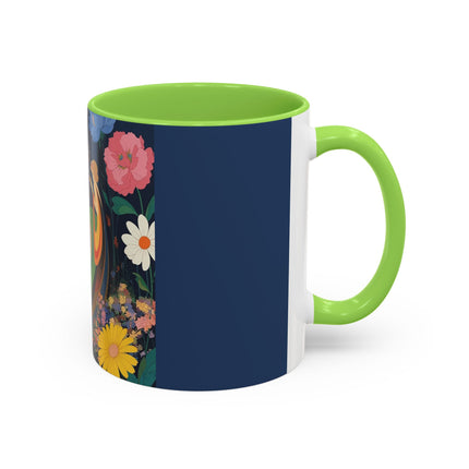 The Lady And The Crimson Moonbird Colorful Mugs – Art Deco Whimsical Garden Elegance