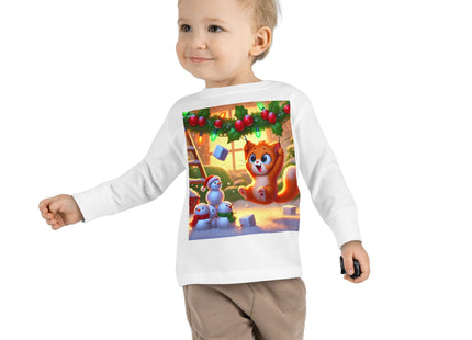 Naughty or Nice Kitten Christmas Toddler Long Sleeve Tee