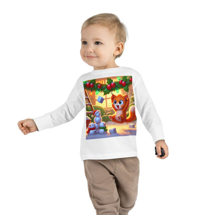 Naughty or Nice Kitten Christmas Toddler Long Sleeve Tee