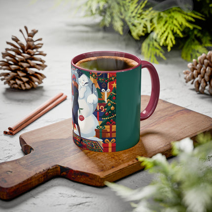 ☃️🎄 The Snowman's Christmas Companion Colorful Mug – Art Deco Holiday Fantasy