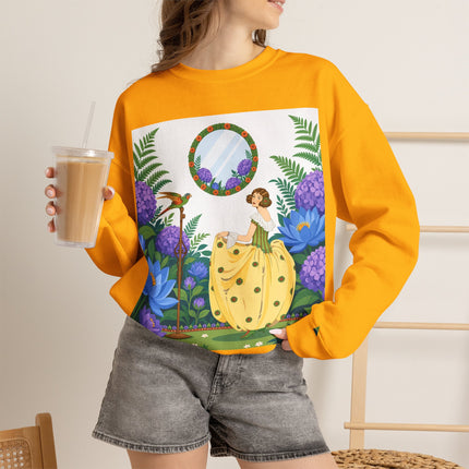 🦜🪷 The Parrot Garden Reflection Crewneck Sweatshirt – Art Deco Fashion Whimsy