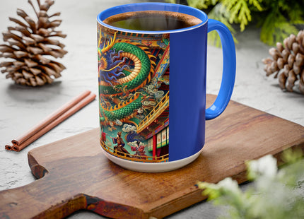 Tibetan Dragon Over Kabuki Duel Colorful Mugs (11oz, 15oz)