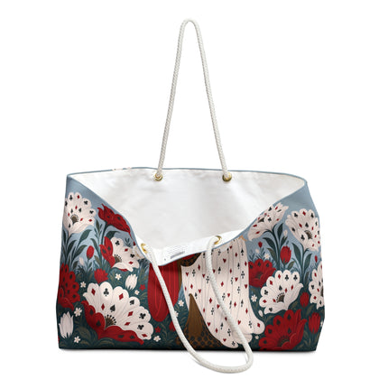 ❤️♠️ The Enchanted Playing Card Garden Weekender Bag – Art Deco Floral Fantasy