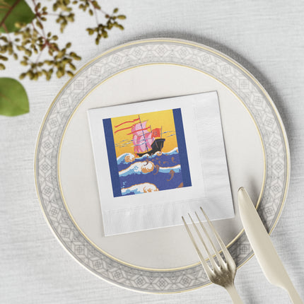 Golden Seas and Whimsical Dreams White Coined Napkins
