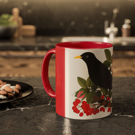 Blackbird & Rose Colorful Mugs – Timeless Elegance & Nature's Harmony