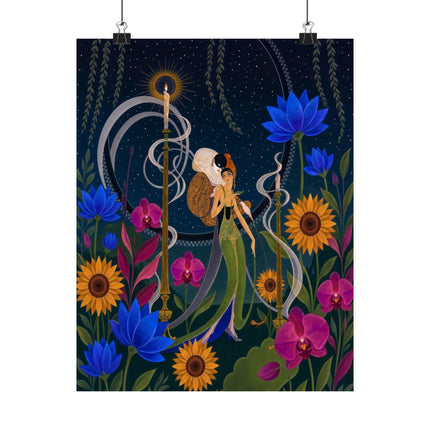 🌙🪷 The Lady Of The Midnight Lotus Garden Matte Vertical Poster – Art Deco Nocturne