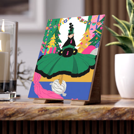 💚🎄 The Emerald Christmas Belle Ceramic Tile – Art Deco Holiday Glamour